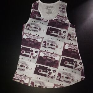 Cassette Print Women's Tank Top - Purple and White